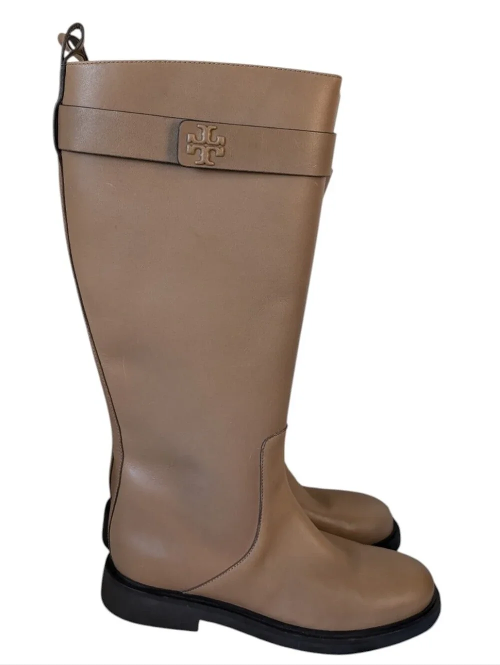 TORY BURCH DOUBLE T UTILITY BOOTS 35MM IN ALMOND FLOUR.. Size 9.5
